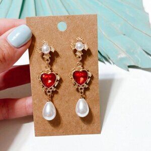 Pearl drop heart dangle earrings S109